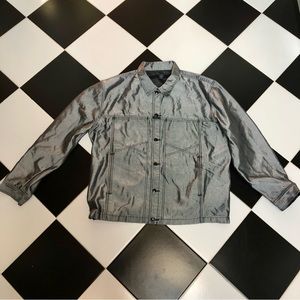 Vintage 80s 90s Marithe Francois Girbaud Silver Black Metallic Denim Jean Jacket